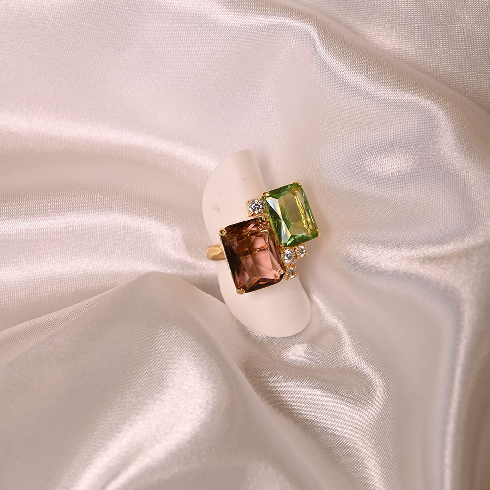 Anello in Argento dorato con quarzi colorati e zirconi