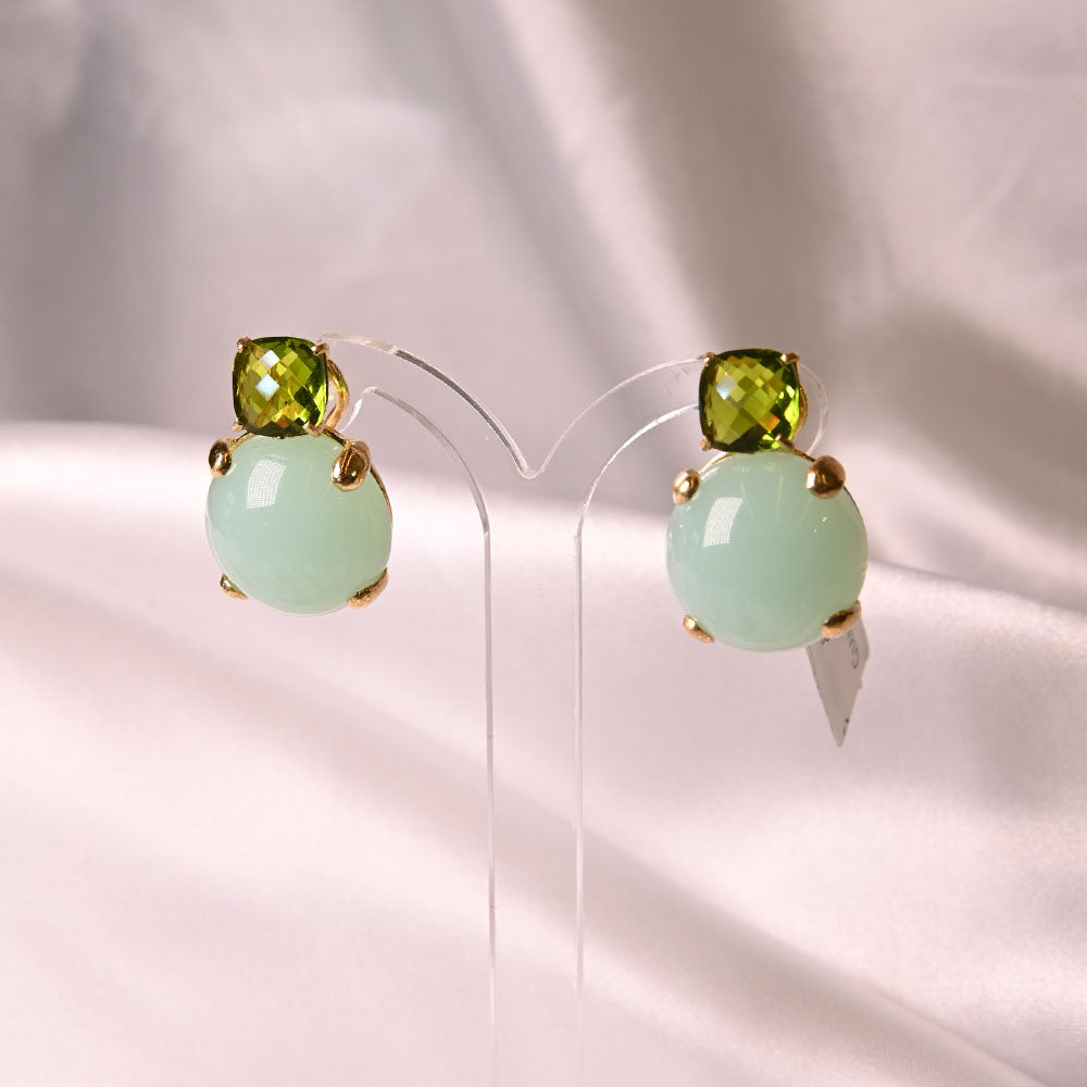 Orecchini in Argento dorato con quarzo verde e quarzo acqua marina