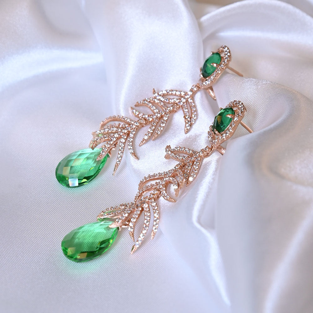 Orecchini in Argento ramato con agata verde, zirconi e quarzo cibrino verde