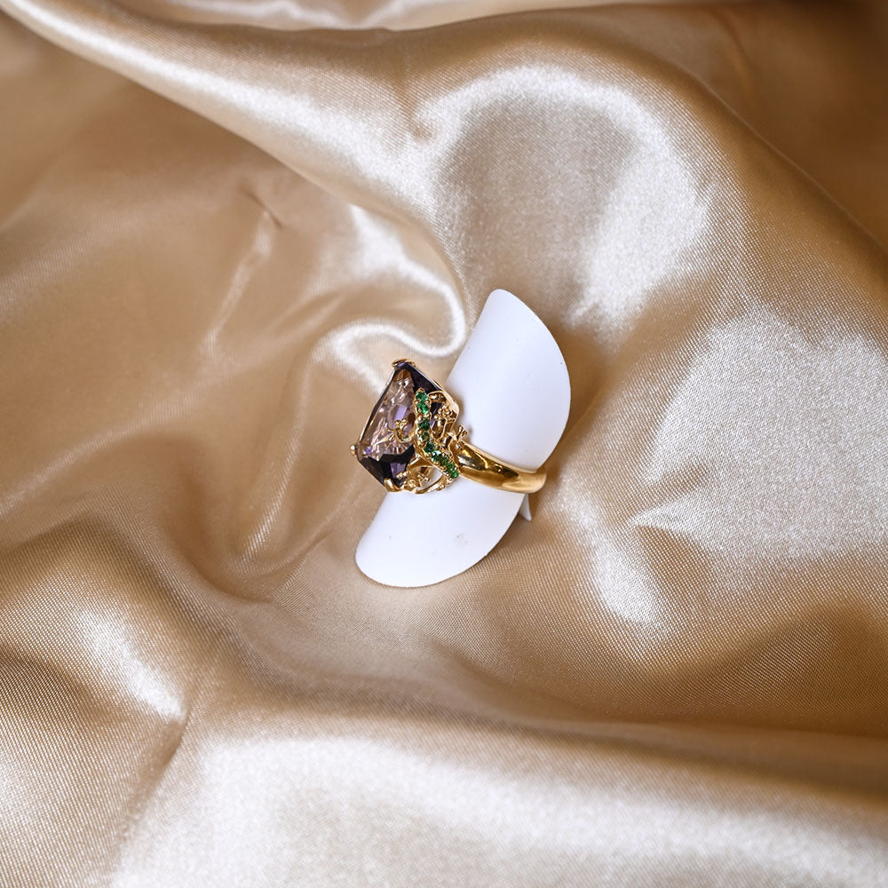 Anello in Argento con quarzo Ametista e geco in zirconi verdi