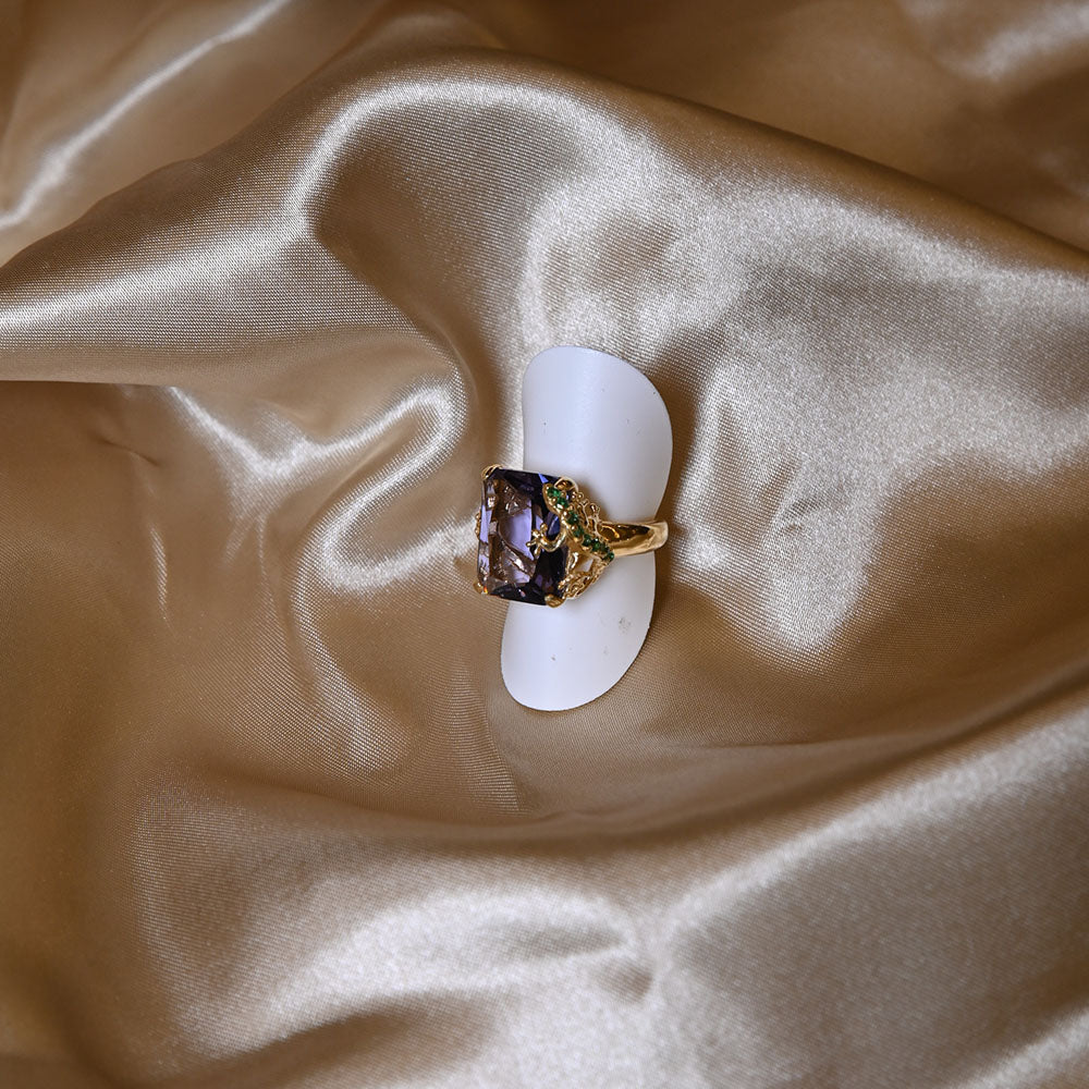 Anello in Argento con quarzo Ametista e geco in zirconi verdi