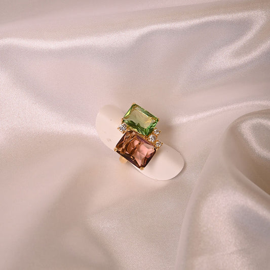 Anello in Argento dorato con quarzi colorati e zirconi