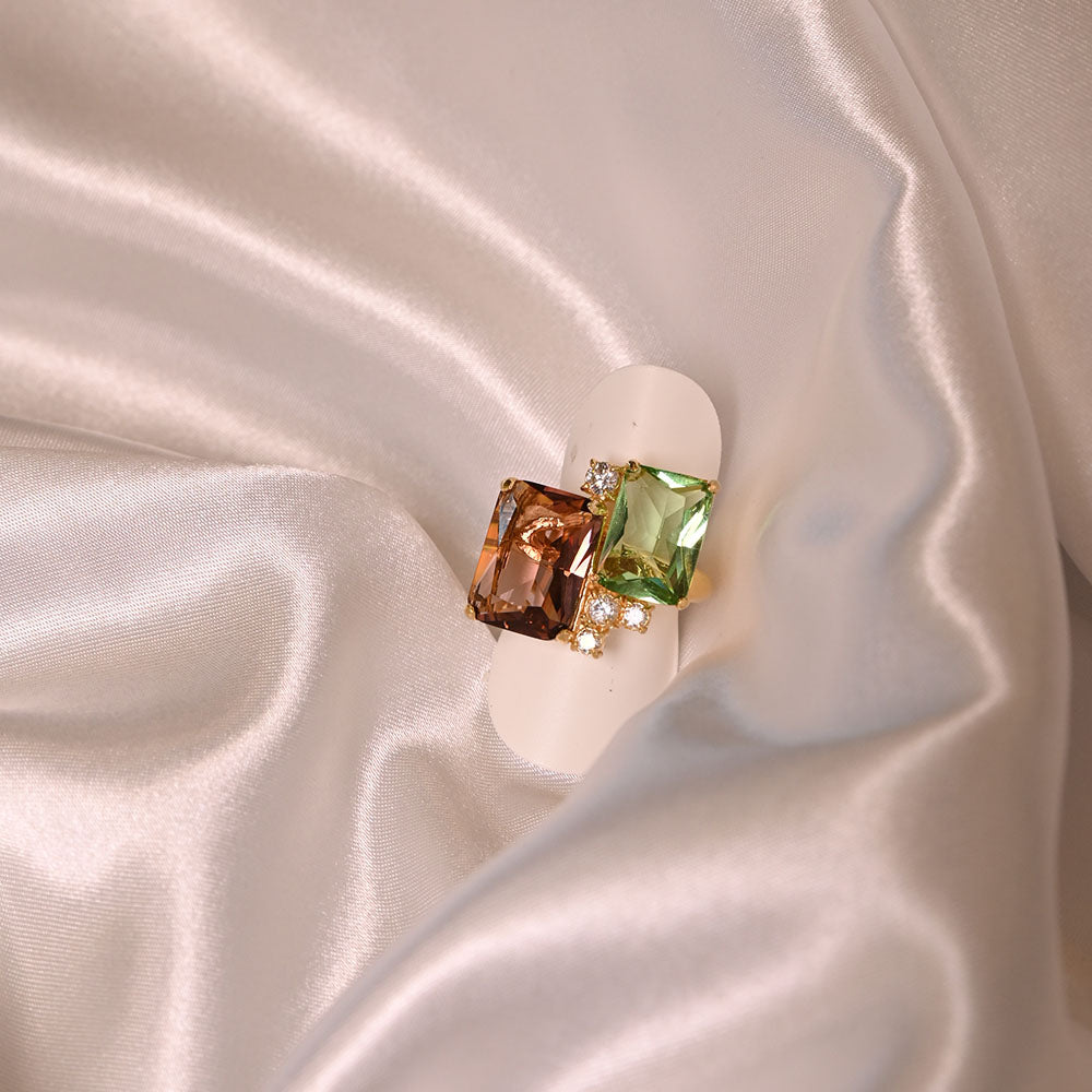 Anello in Argento dorato con quarzi colorati e zirconi