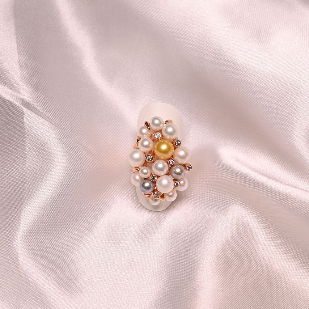 Anello in argento ramato e perle dei mari del sud e zirconi