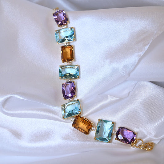 Bracciale in Argento dorato con quarzi colorati e zirconi