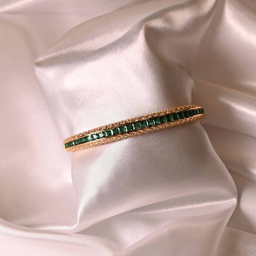 Bracciale in Argento dorato con zirconi bianchi e verdi