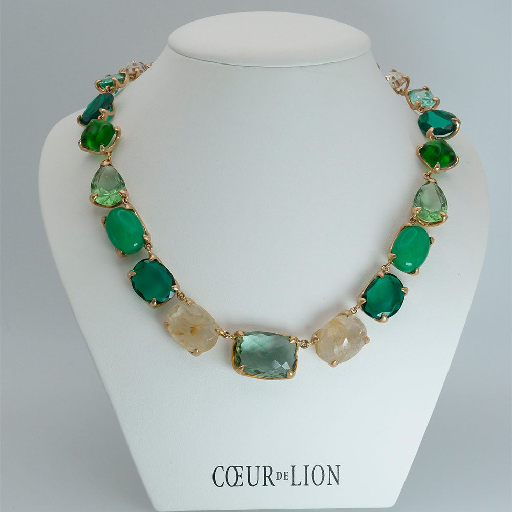 Collana in argento dorato e agata verde