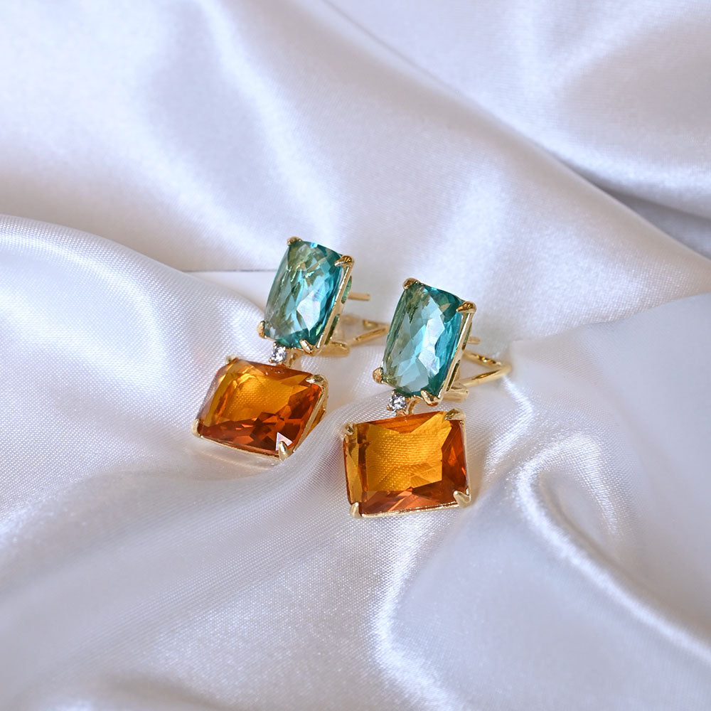Orecchini in Argento dorato con quarzi colorati e zirconi