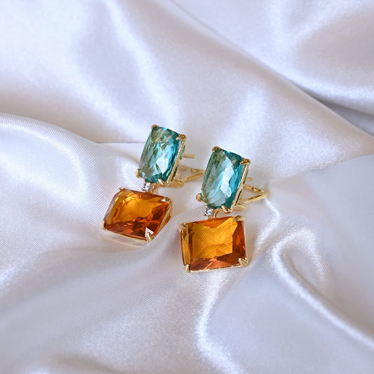 Orecchini in Argento dorato con quarzi colorati e zirconi