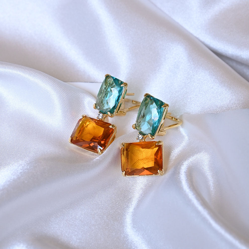 Orecchini in Argento dorato con quarzi colorati e zirconi