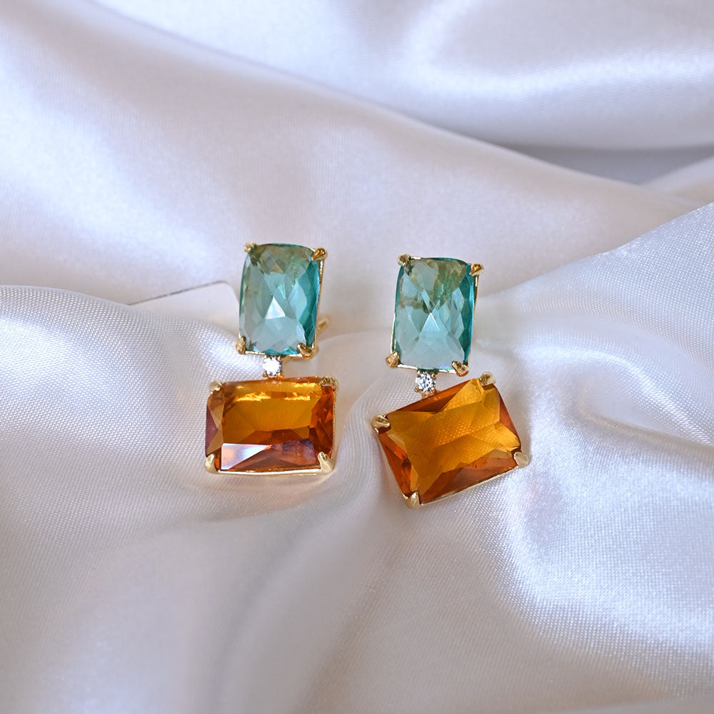 Orecchini in Argento dorato con quarzi colorati e zirconi