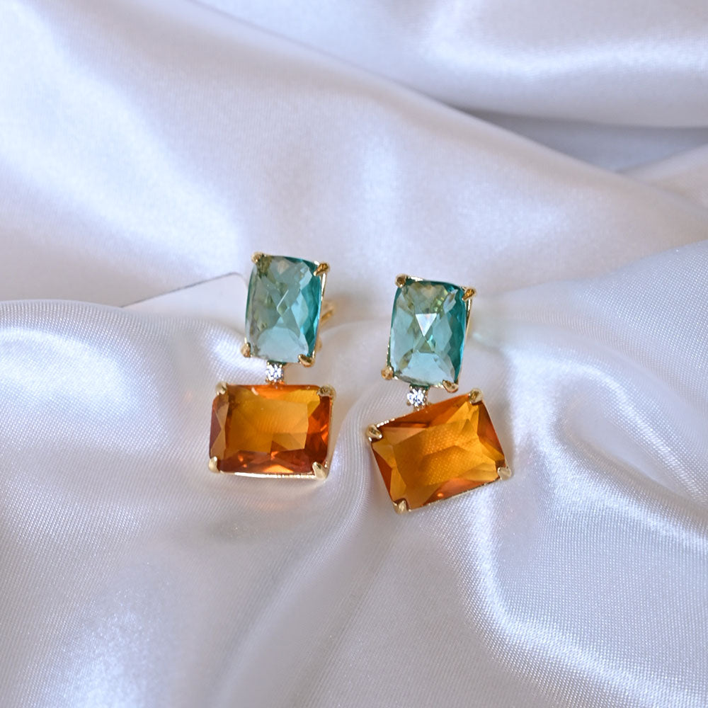 Orecchini in Argento dorato con quarzi colorati e zirconi