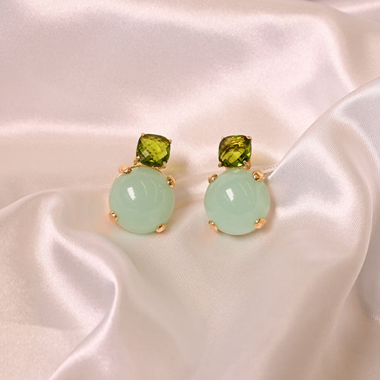 Orecchini in Argento dorato con quarzo verde e quarzo acqua marina