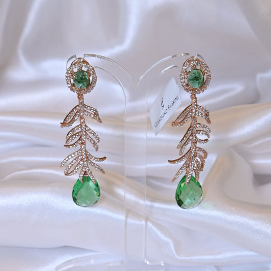 Orecchini in Argento ramato con agata verde, zirconi e quarzo cibrino verde