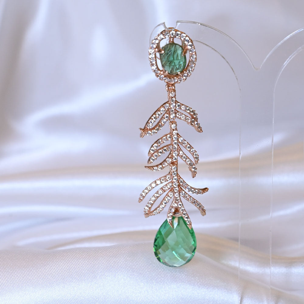 Orecchini in Argento ramato con agata verde, zirconi e quarzo cibrino verde