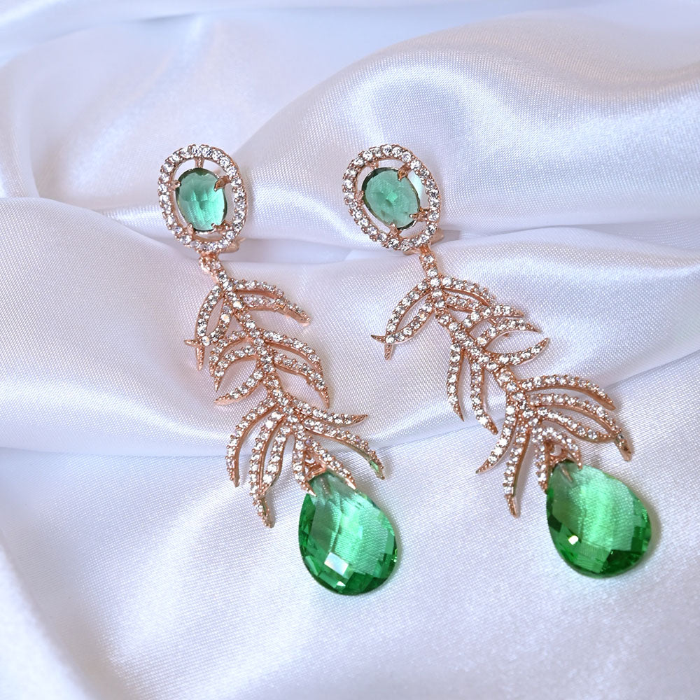 Orecchini in Argento ramato con agata verde, zirconi e quarzo cibrino verde