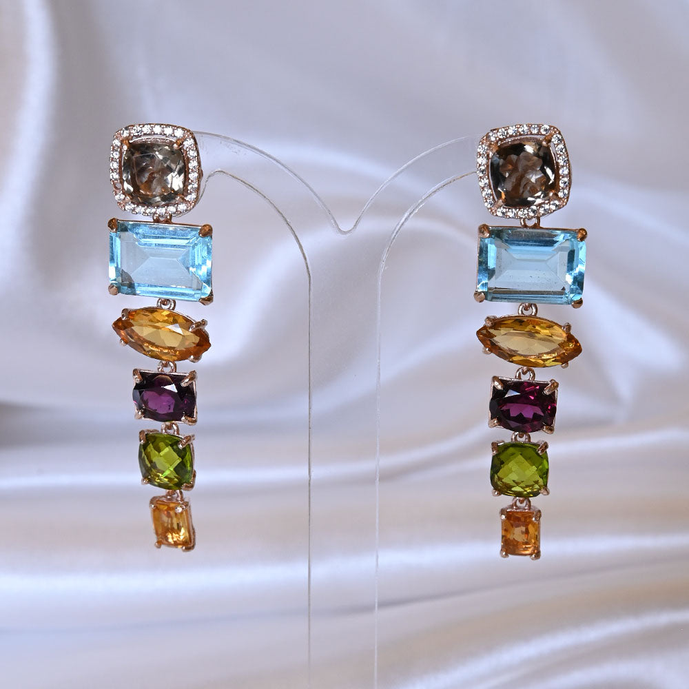 Orecchini in Argento ramato con quarzi di vari colori